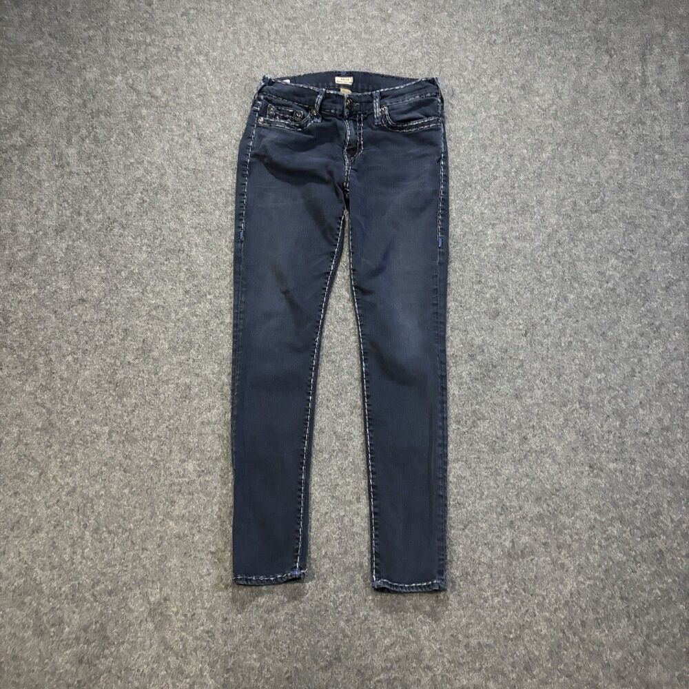 True Religion Halle Mid Rise Super Skinny Women's 27 Dark Wash Denim Stretch